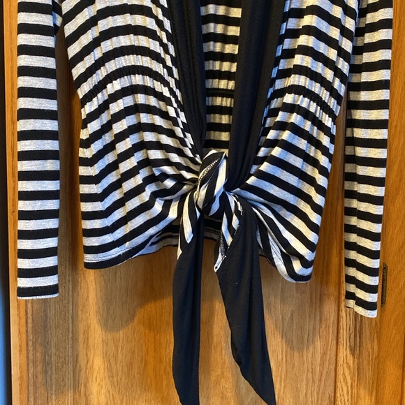 Frenzii Open Front Waterfall Stretch Rayon Cardigan in Black & Gray Stripes Sz S - Picture 4 of 9